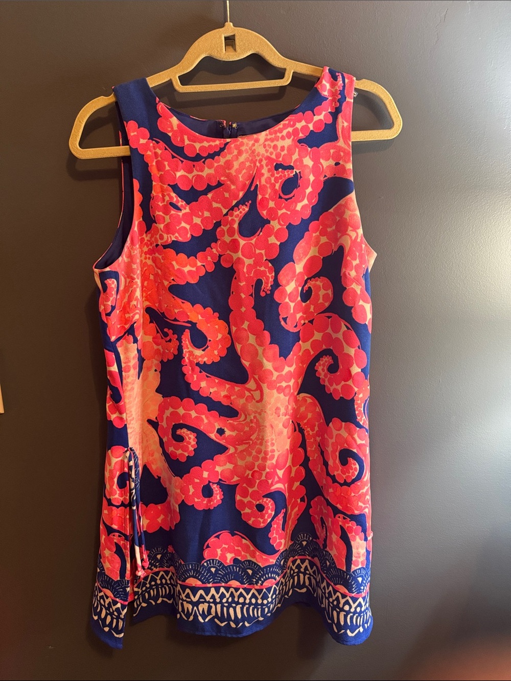 Lilly Pulitzer Navy Dress with Bright Coral Octopus Print